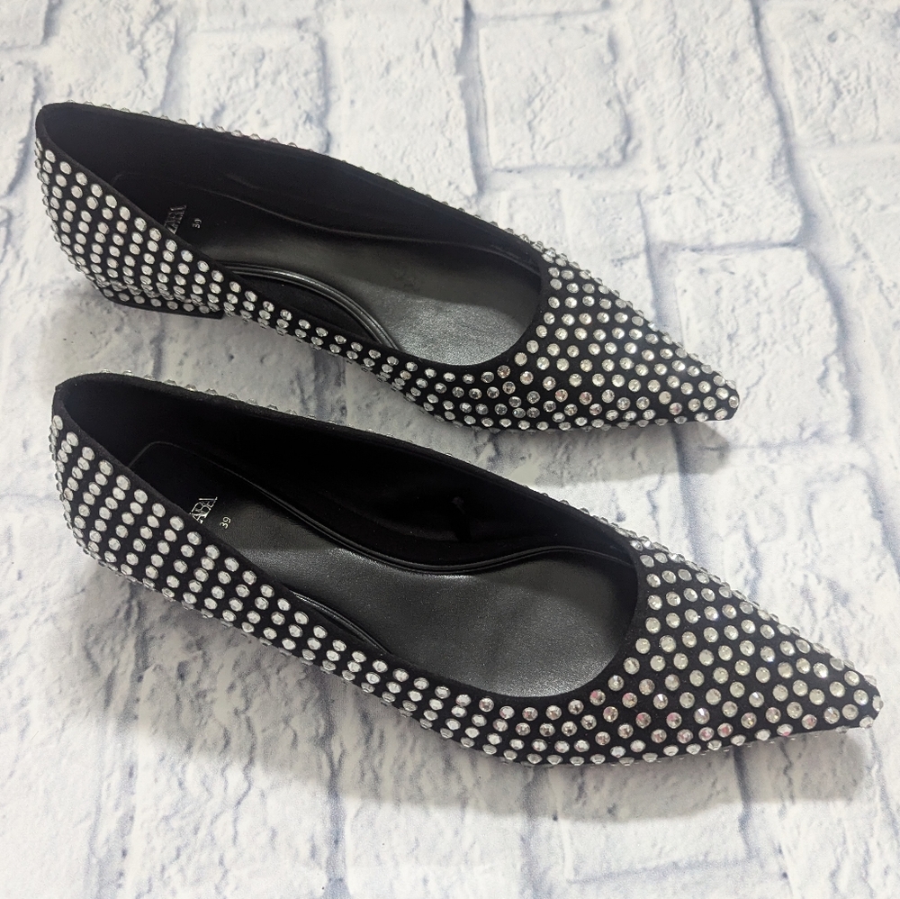 Zara embellished crystal rhinestone ballet small heels size39